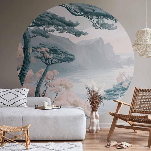 Fototapeta okrągła Błękitne wybrzeże w delikatnych kolorach 180×180 cm, materiał samoprzylepny