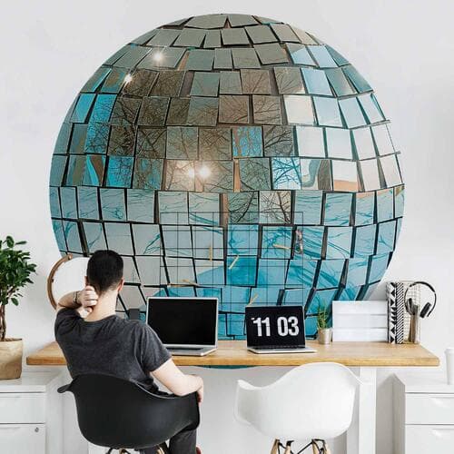 Fototapeta okrągła Kula dyskotekowa błękitna 140×140 cm, materiał samoprzylepny