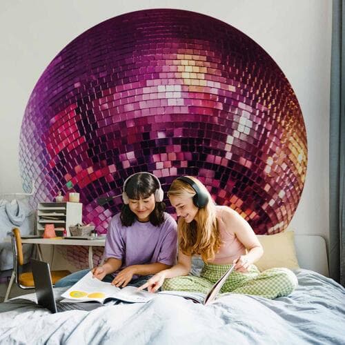 Fototapeta okrągła Kula dyskotekowa magenta 140×140 cm, materiał samoprzylepny