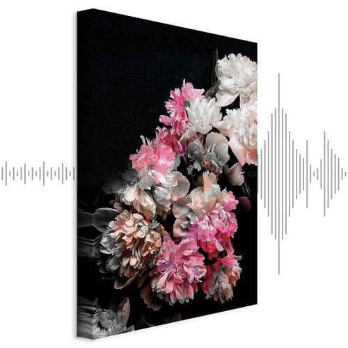 Leinwandbild Czar piwonii - kolorowy bukiet kwiatów na czarnym tle 40×60 cm, Standardleinwand