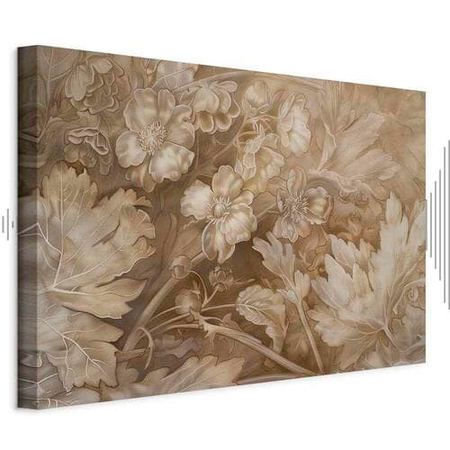 Obraz na płótnie Ornamenty kwiatowe rzeźbione w delikatnych odcieniach sepii i brązu 30×20 cm, płótno standard