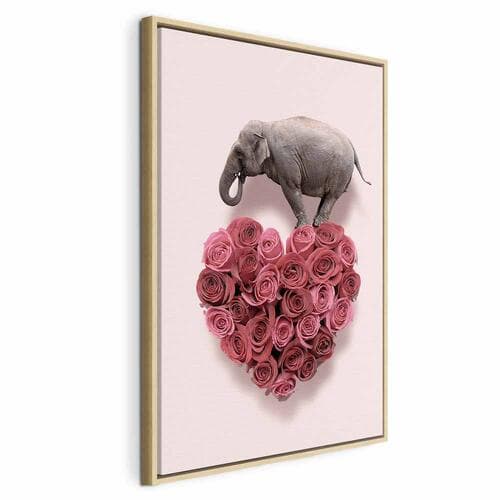 Leinwandbild Miłośnik róż - słoń w sercu kwiatów na różowym tle 40×60 cm, Standardleinwand