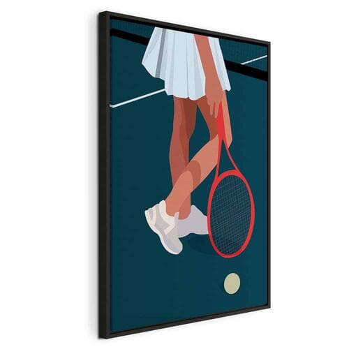 Obraz na płótnie Tenisistka z czerwoną rakietą na korcie - grafika 40×60 cm, płótno standard