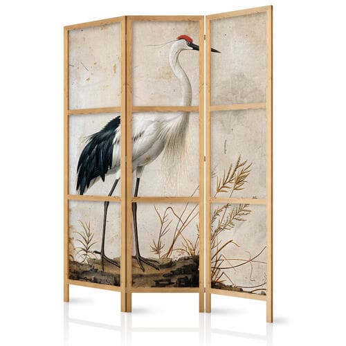 Parawan japoński Ptaki ze starej ryciny - ilustracja w stylu vintage, przedstawiająca czaplę i żurawia 135×172 cm, japoński