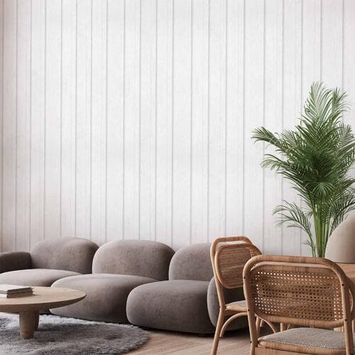 Tapete Pionowe Linie - białe tło z delikatnym wzorem drewna w pionie 49×1000 cm, selbstklebendes Material