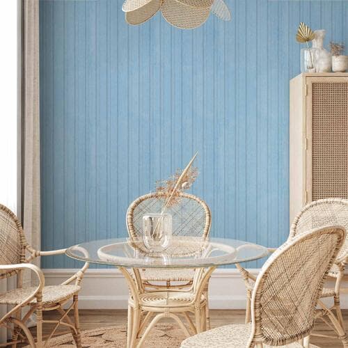 Tapete Błękitne Panele - drewniane deski w pastelowym odcieniu niebieskiego 50×1000 cm, wasserfestes Material
