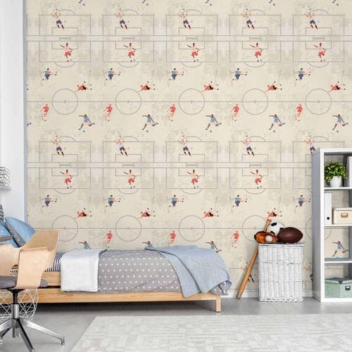Tapeta Gra w Piłkę - Ilustracja piłkarzy na boisku w akcji 50×1000 cm, materiał wodoodporny