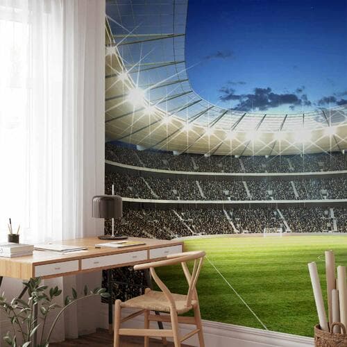 Fototapeta Boisko piłarskie - oświetlony stadion z przepełnionymi trybunami 400×280 cm, flizelina standard