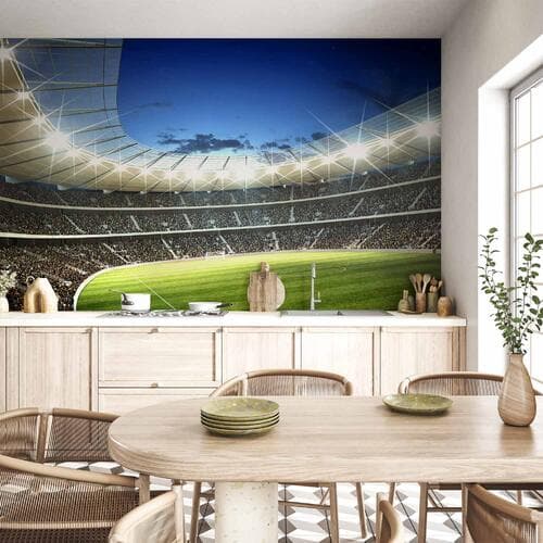 Fototapeta Boisko piłarskie - oświetlony stadion z przepełnionymi trybunami 100×70 cm, materiał wodoodporny