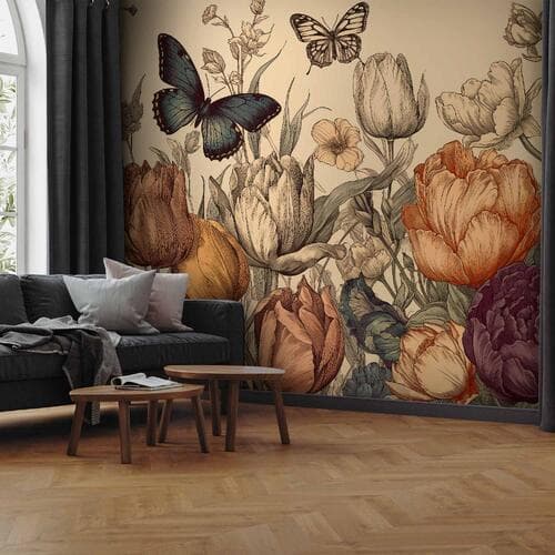 Fototapeta Kolorowe tulipany na kremowym tle 250×175 cm, flizelina standard