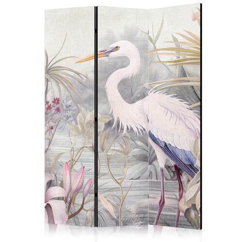 Room divider Czapla brodząca w stawie - ilustracja w jasnej kolorystyce 135×172 cm, one-sided