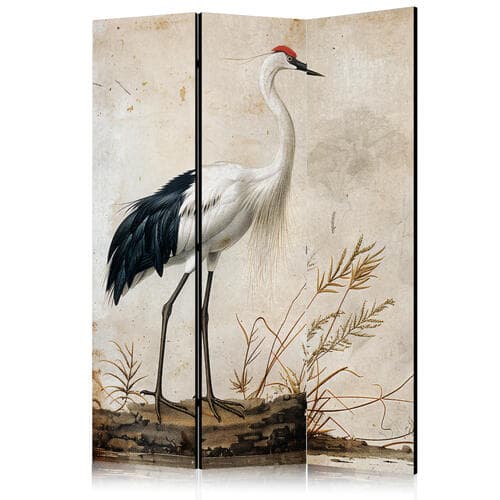 Parawan Ptaki ze starej ryciny - ilustracja w stylu vintage, przedstawiająca czaplę i żurawia 135×172 cm, akustyczny