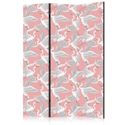 Room divider Pastelowe ptaki - delikatny wzór w biało-szare czaple na jasno-różowym tle 135×172 cm, one-sided