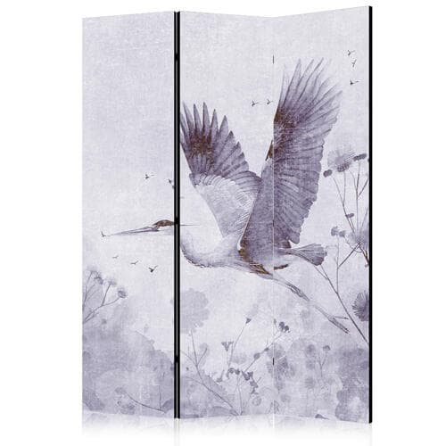 Parawan Majestatyczny lot - żuraw w locie w monochromatycznej, chłodnej kolorystyce 135×172 cm, akustyczny