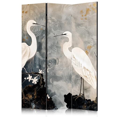 Parawan Czaple i kwiat wiśni - ilustracja w orientalnym stylu przedstawiająca ptaki 135×172 cm, akustyczny