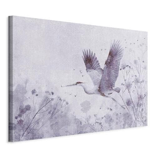 Obraz na płótnie Majestatyczny lot - żuraw w locie w monochromatycznej, chłodnej kolorystyce 60×40 cm, płótno włoskie