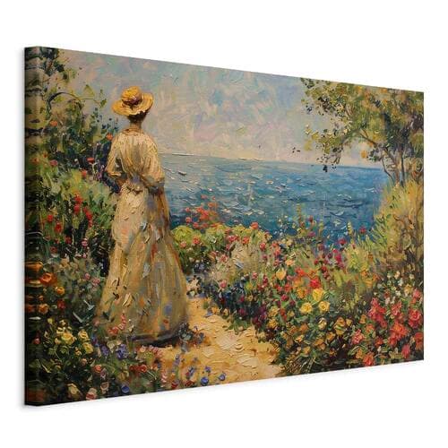 Leinwandbild Nostalgiczna impresja - zamyślona kobieta kontempluje krajobraz 30×20 cm, italienische Leinwand