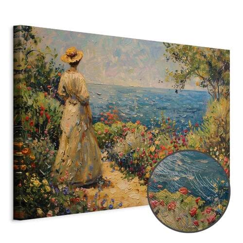 Leinwandbild Nostalgiczna impresja - zamyślona kobieta kontempluje krajobraz 30×20 cm, Standardleinwand