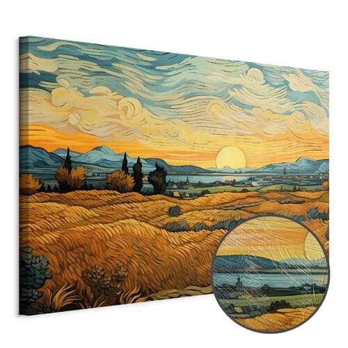 Leinwandbild Impresjonistyczne łany - namalowany złoty krajobraz z łanami zboża 90×60 cm, Standardleinwand