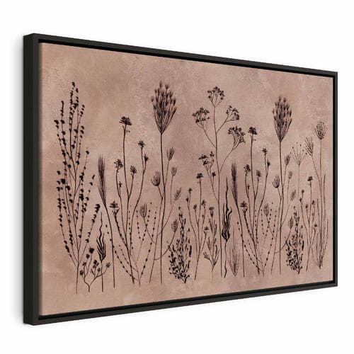 Obraz na płótnie Polne kwiaty - czarne rośliny na tle w technice lime wash 60×40 cm, płótno standard