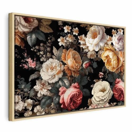 Obraz na płótnie Kolorowe kwiaty na czarnym tle 60×40 cm, płótno standard