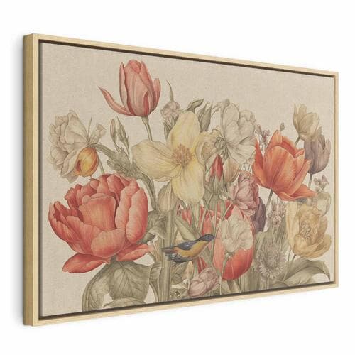 Obraz na płótnie Bukiet kwiatów na kremowym tle 60×40 cm, płótno standard