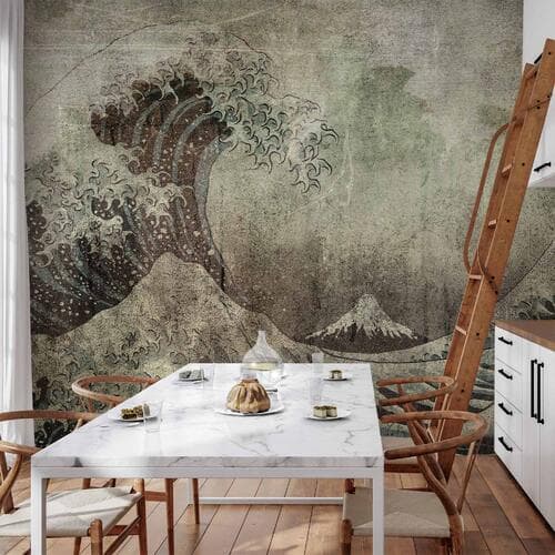 Wall mural Wielka fala w Kanagwie w stylu retro - krajobraz wzburzonego morza 500×350 cm, waterproof material