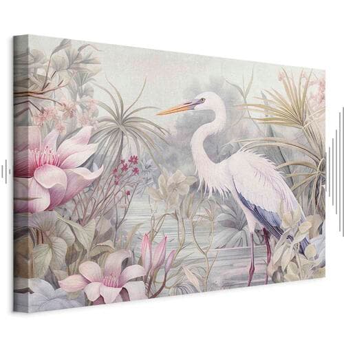 Canvas print Czapla brodząca w stawie - ilustracja w jasnej kolorystyce 30×20 cm, standard canvas