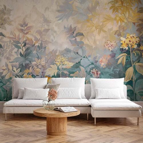 Fototapete Gobelinowy wzór z łąką i kwiatami kilim z wiosennym motywem 490×350 cm, selbstklebendes Material