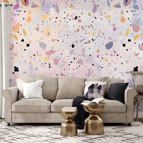 Фотошпалери Lastriko w stylu confetti fioletowo-różowy kolorowy wzór 500×350 см, флізелін стандарт