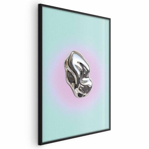 Poster Metaliczna Forma - abstrakcyjna rzeźba na miętowym tle z fioletowym halo 21×30 cm