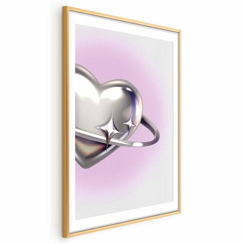 Poster Kosmiczne Serce - srebrne serce z pierścieniem na fioletowym tle 60×90 cm