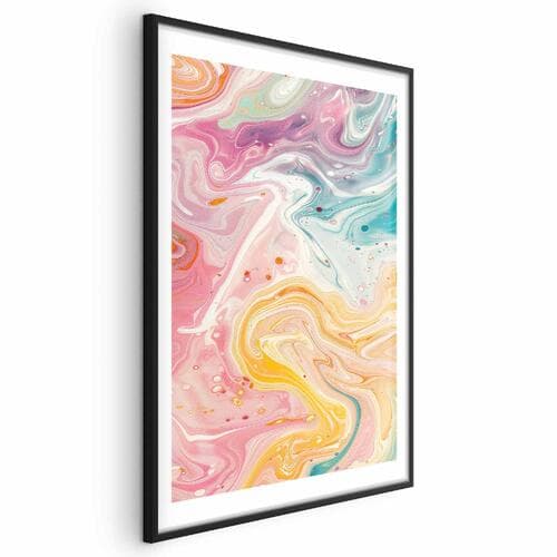 Poster Kolorowy Chaos - dynamiczne kształty w odcieniach różu żółci i błękitu 40×60 cm