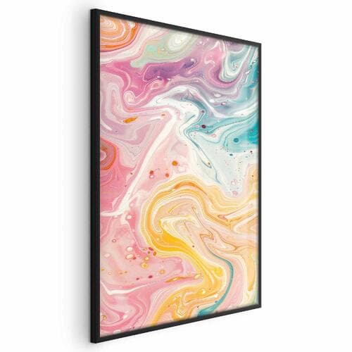 Poster Kolorowy Chaos - dynamiczne kształty w odcieniach różu żółci i błękitu 21×30 cm