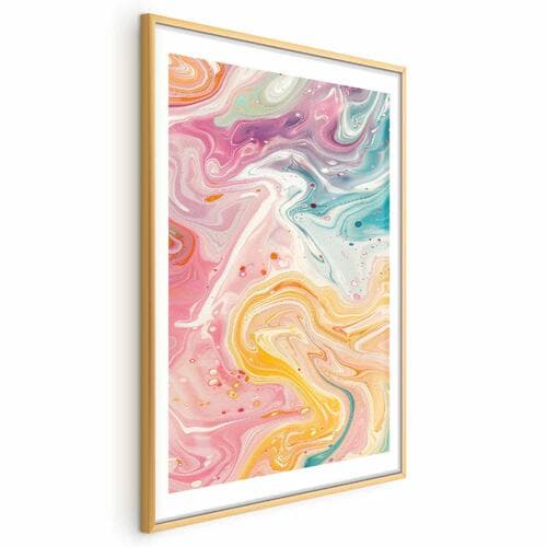 Poster Kolorowy Chaos - dynamiczne kształty w odcieniach różu żółci i błękitu 30×42 cm