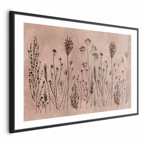 Постер Polne kwiaty - czarne rośliny na tle w technice lime wash 90×60 см
