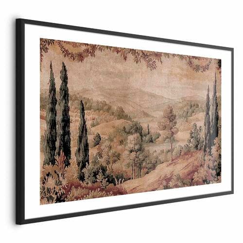 Plakat Śródziemnomorski krajobraz - stary gobelin ze wzgórzem i jeziorem 40×60 cm