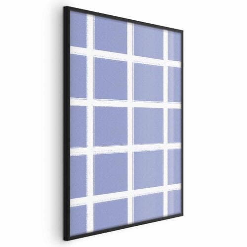 Plakat Białe linie - kratka z dużym oczkiem na niebieskim tle 21×30 cm