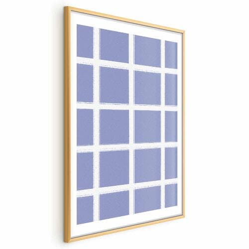 Plakat Białe linie - kratka z dużym oczkiem na niebieskim tle 30×42 cm