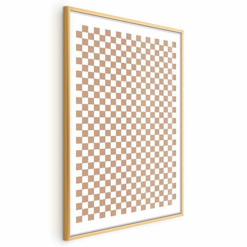 Plakat Geometria i brązy - szachowy wzór kratki w neutralnych odcieniach 40×60 cm