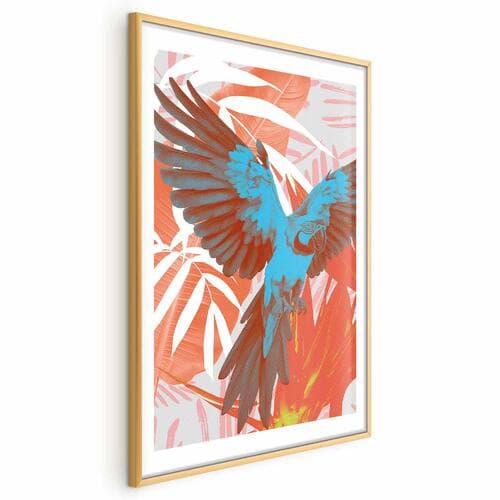 Plakat Egzotyczne skrzydła - Papuga wśród abstrakcyjnych wzorów liści 40×60 cm