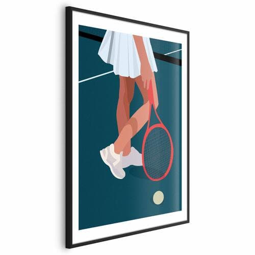 Poster Tenisistka z czerwoną rakietą na korcie - ilustracja 60×90 cm