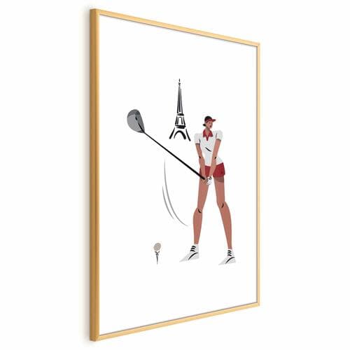 Poster Ilustracja golfistki z wieżą Eiffla w tle 30×42 cm