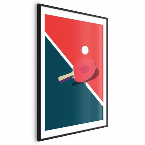 Poster Tenis stołowy - piłeczka i rakietka na stole 40×60 cm