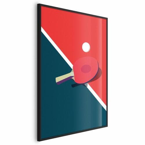 Plakat Tenis stołowy - piłeczka i rakietka na stole 21×30 cm