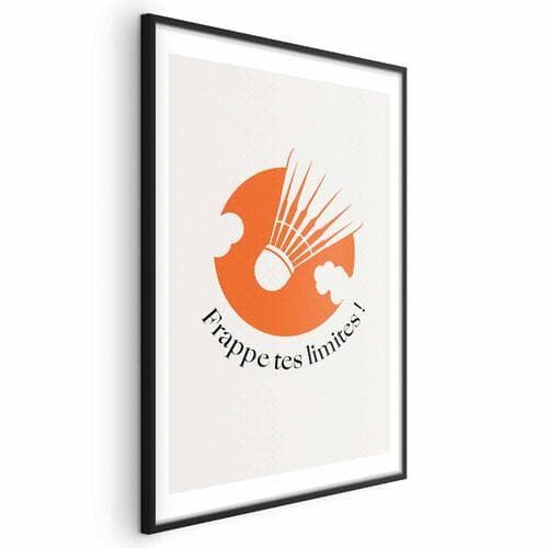 Poster Lotka do badmintona na tle pomarańczowego słońca 60×90 cm