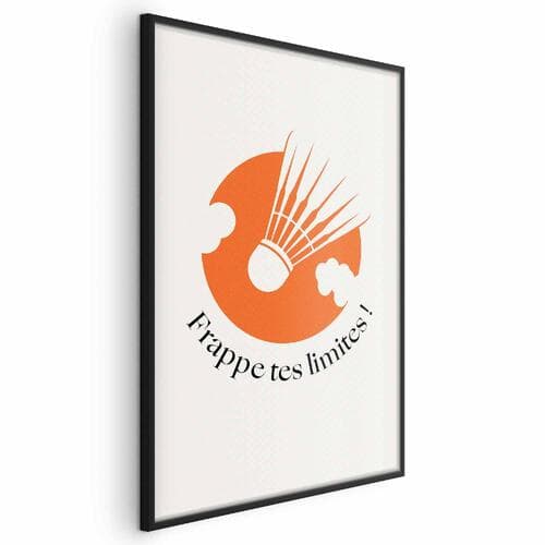 Plakat Lotka do badmintona na tle pomarańczowego słońca 21×30 cm