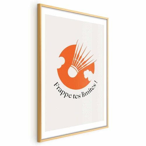 Poster Lotka do badmintona na tle pomarańczowego słońca 30×42 cm
