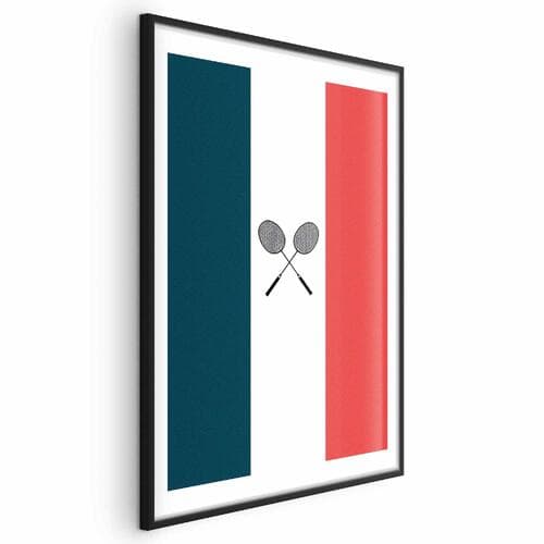 Poster Flagi Francji i czarne paletki do badmintona 60×90 cm