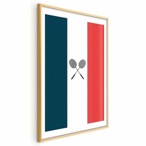 Poster Flagi Francji i czarne paletki do badmintona 30×42 cm